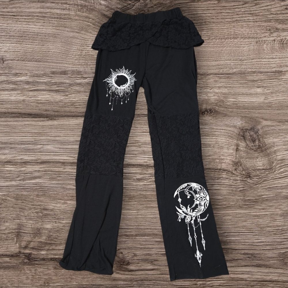 Black Lace Panels Skirt Goth Leggings
